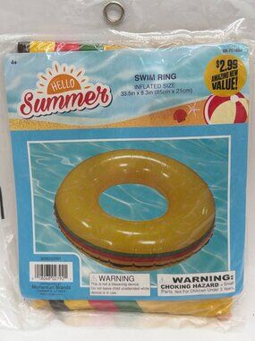 Hello Summer Inflatable Swim Ring 33.5" x 8.3" Yellow With Multicolor Design